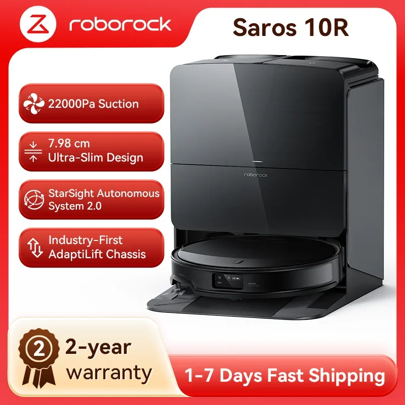 Roborock Saros 10R Robot Vacuum Cleaner with Mop and Lift-Away Mop, 7.98 cm Ultra-Slim Des