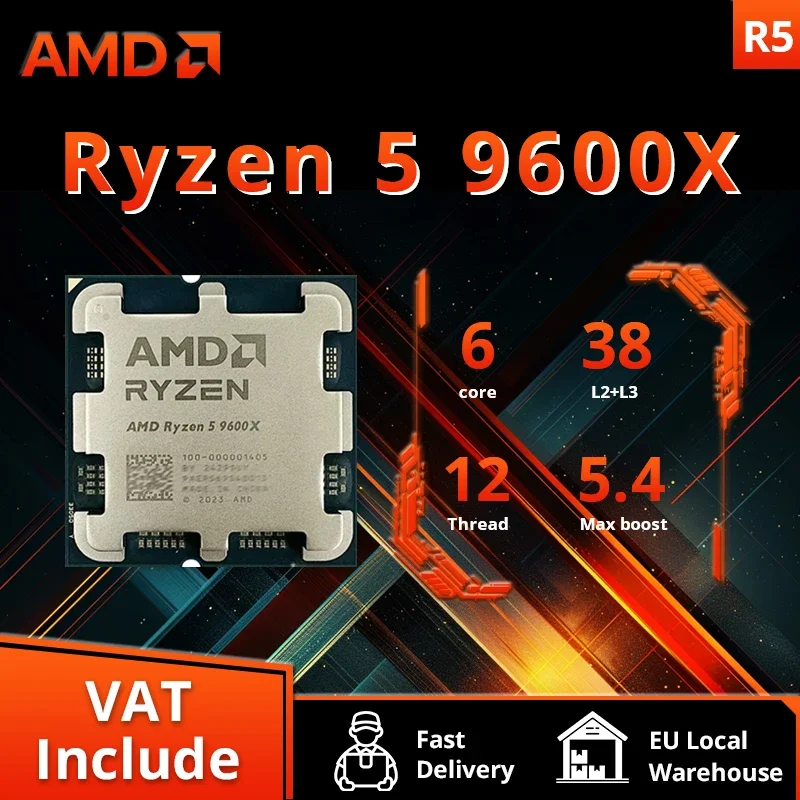AMD Ryzen 5 9600X R5 9600X 5.4GHz 6-Core 12-Thread 4NM 38M Desktop Processor Socket AM5 CPU Gaming Processo but no fan