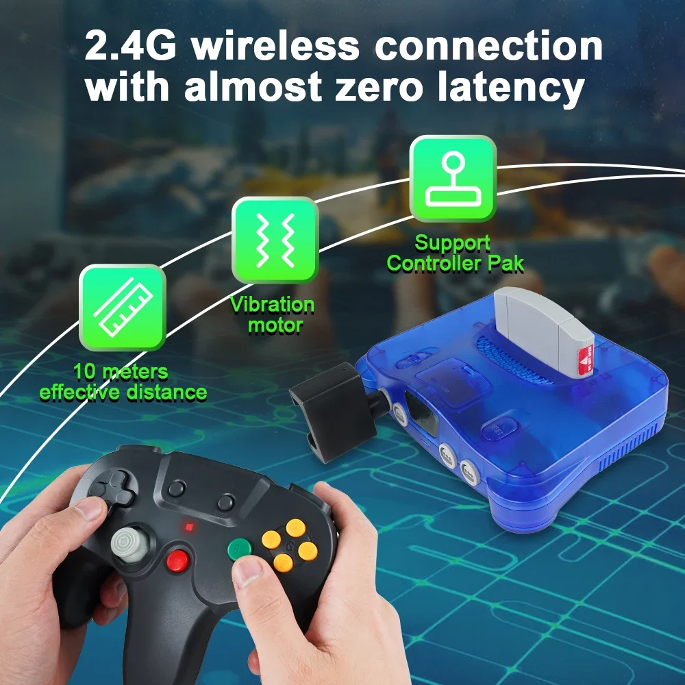 For N64 Gamepad Wireless N64 Controller with 2.4GHz Connection Compatible with All N64 Con