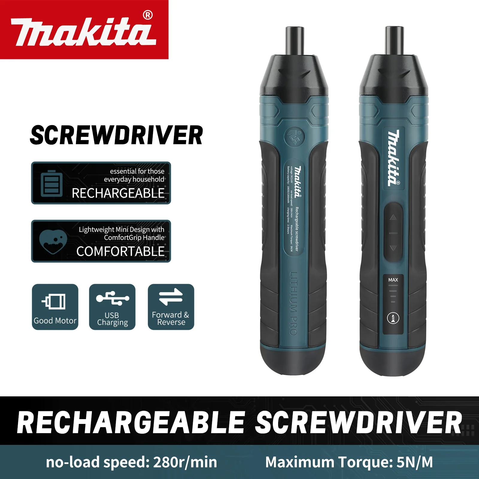 Makita Cordless Electric Screwdriver | 3.6V 5N.m Torque | 1/4" Chuck | 1300mAh Li - ion Ba