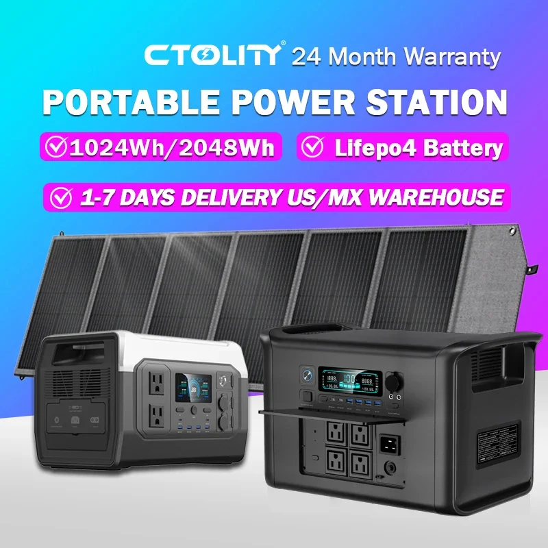 CTOLITY 2400W Power Station With 200W Solar Panel 20.5V USB TYPE-C Portable Power Bank 102