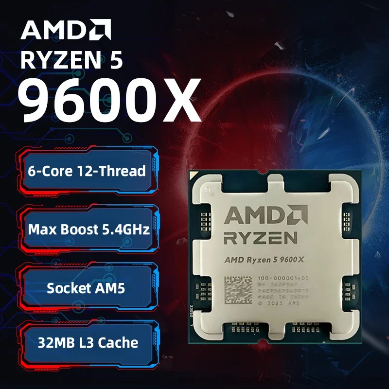 AMD Ryzen 5 9600X CPU 100% Brand New AMD 9600X Processor Up to 5.4GHz 6-Core 12-Thread 32M