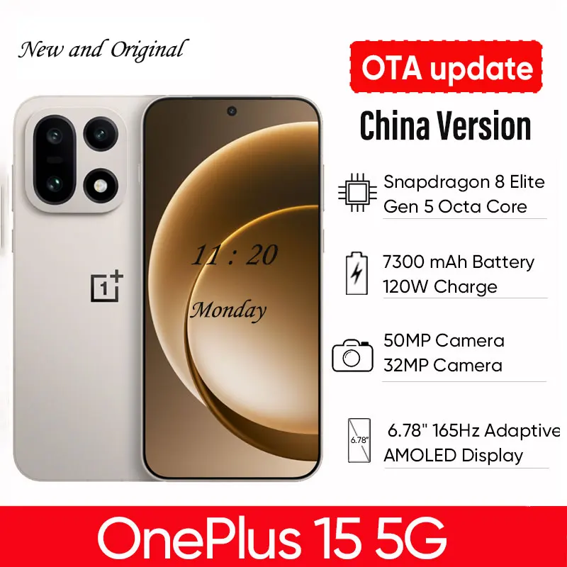 OnePlus 15 Smartphone, Snapdragon 8 Elite Gen 5, 6.78'' Screen with 165Hz Refresh Rate, 50