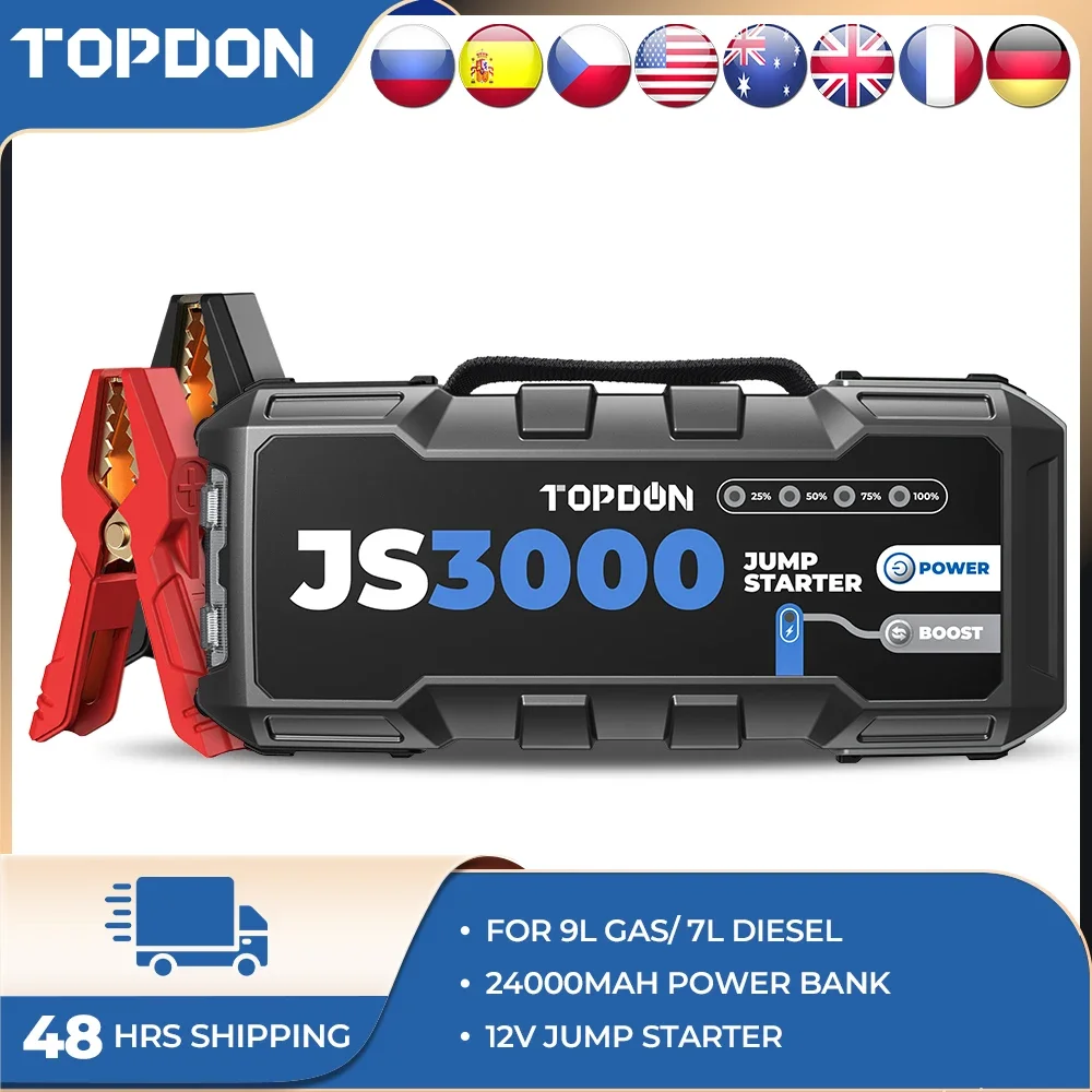 Topdon JS3000 3000A Car Jump Starter Power Bank 12V Car Starting Device 24000Mah Battery J