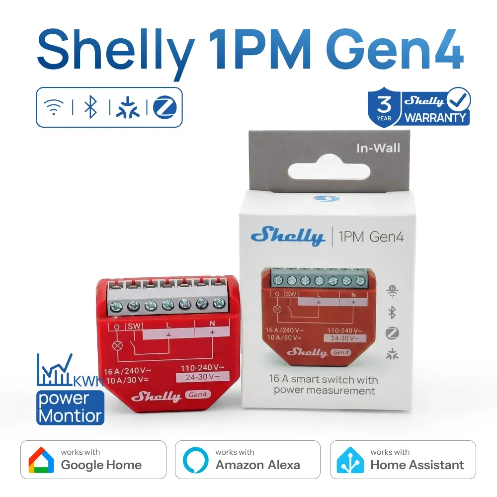 Shelly 1PM Gen4 Zigbee Dispositivos Matter Smart Switch IOT WiFi With Power Monitoring Com