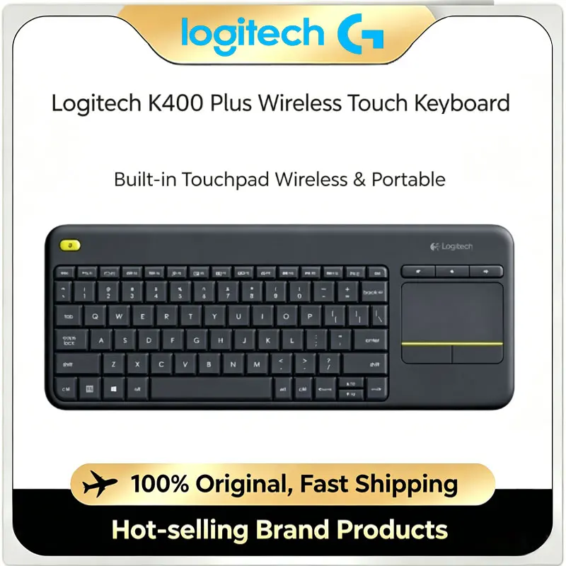Logitech K400 Plus Wireless Touch Keyboard with Built-in Touchpad Compact Plug and Play for PC Laptop TV