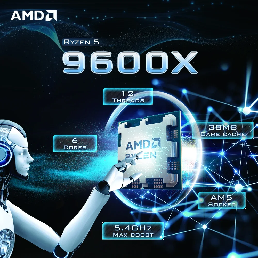 AMD Ryzen 5 9600X 5.4GHz 6-Core 12-Thread L3=32M DDR5 4NM Processor NEW 65W Socket AM5 R5