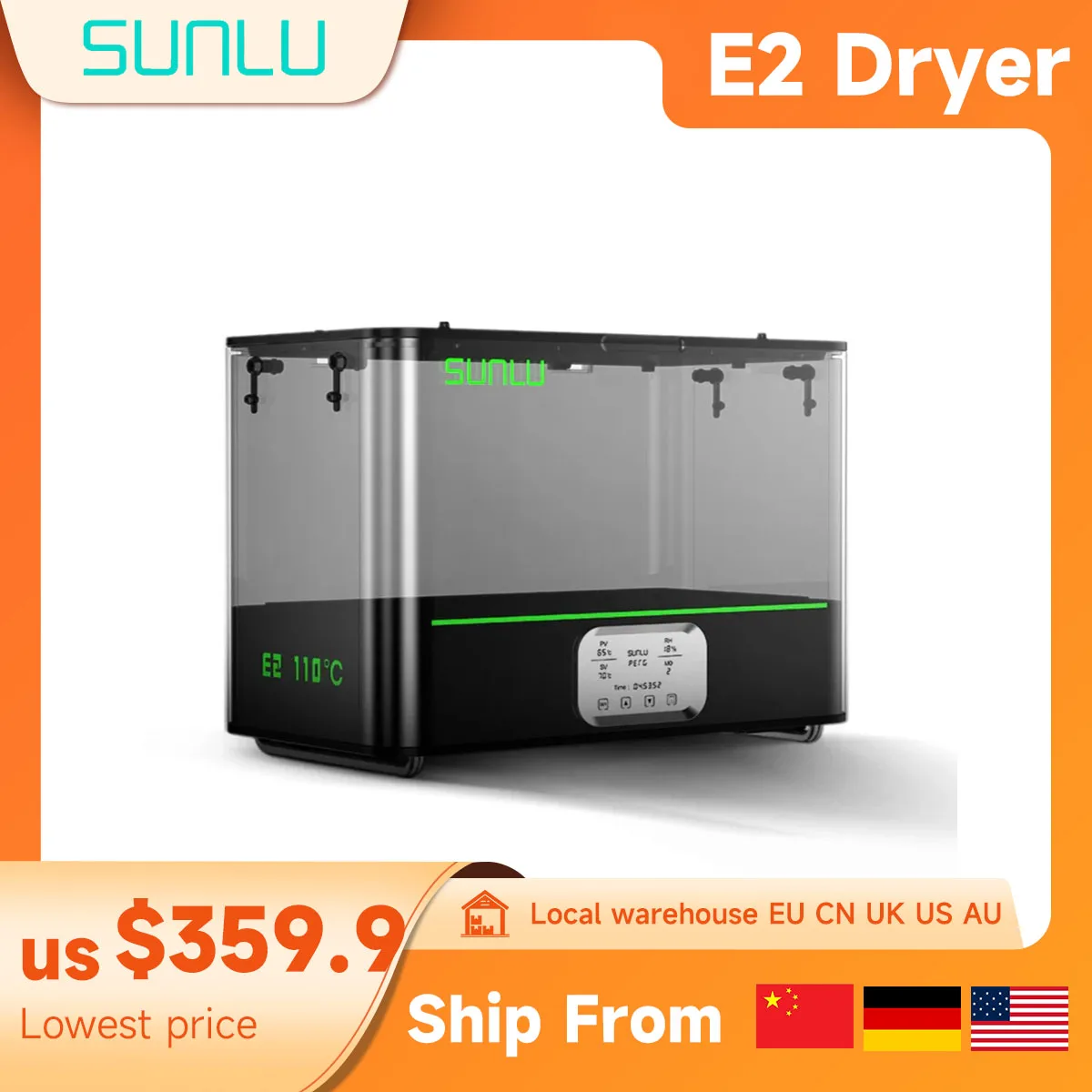 SUNLU E2 Filament Dryer Box SUNLU S4 FilaDryer E2 Up to 110℃ Professional Drying and Annea