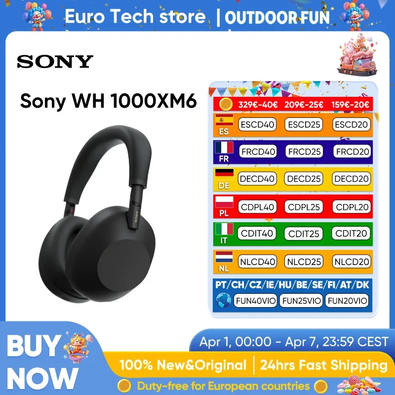 Sony WH-1000XM6 Headphones Noise Cancelling High Resolution Sound Soft Fit Foldable Design