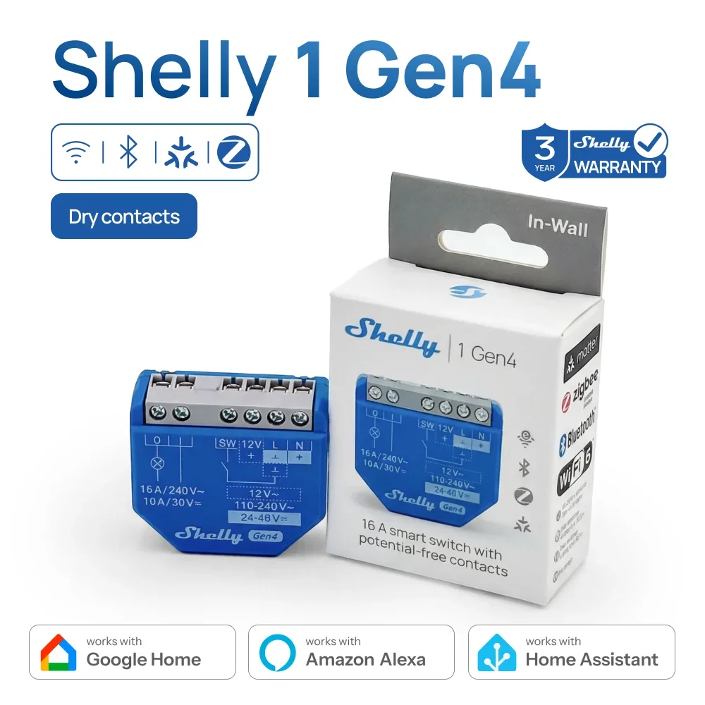 Shelly 1 Gen4 Zigbee Dry Contact Wifi Smart Switch Matter For Controlling Lights Apps Gara