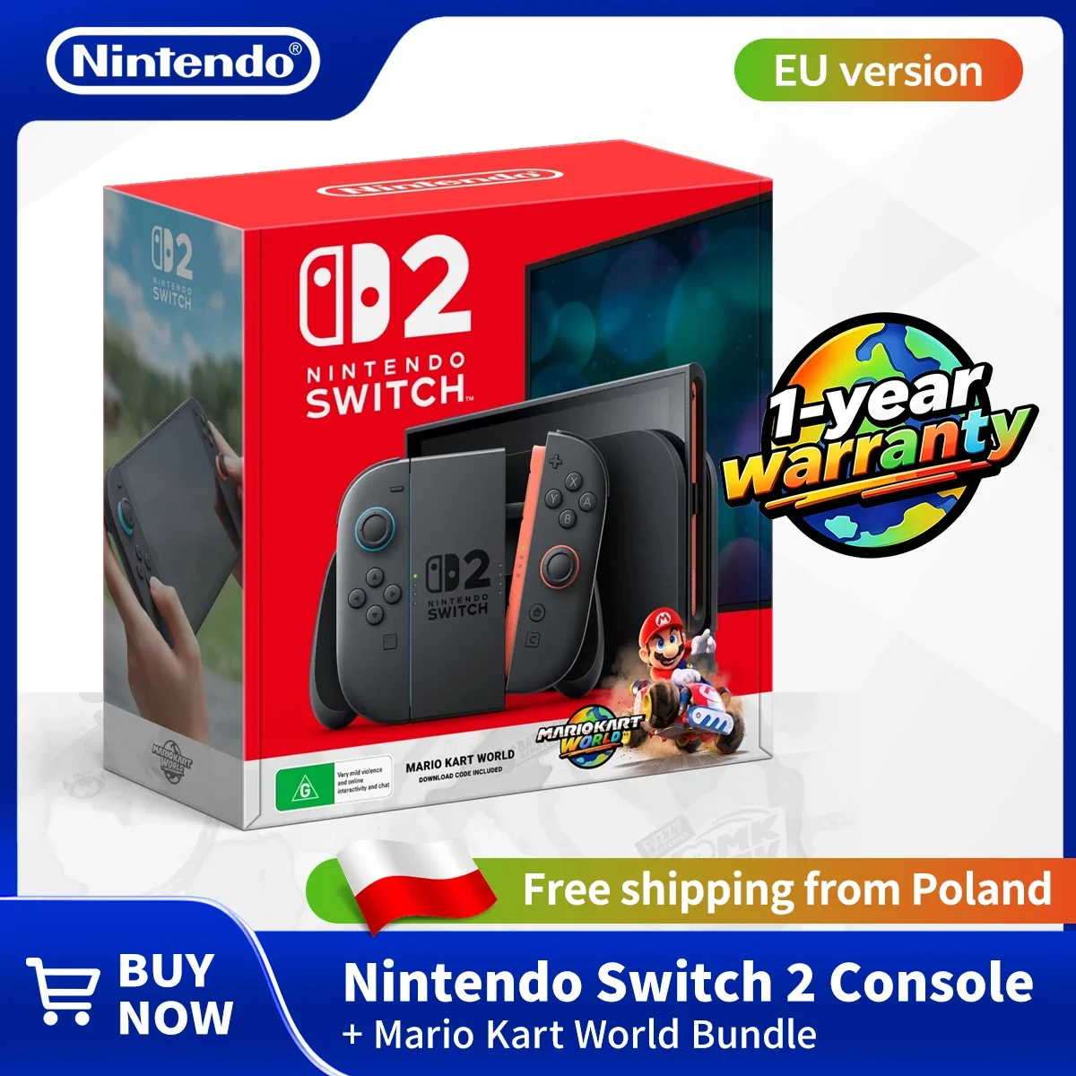 Nintendo Switch 2 + Mario Kart World Bundle: Experience open-world racing for up to 24 pla