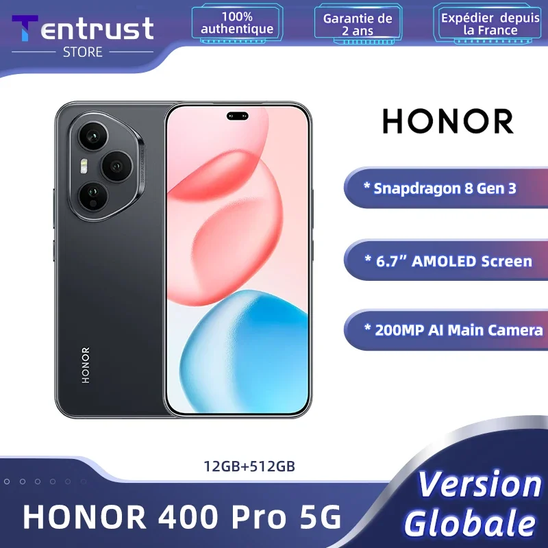 EU Version HONOR 400 Pro 5G Smartphone 200MP Ultra-clear AI Main Camera Qualcomm Snapdrago