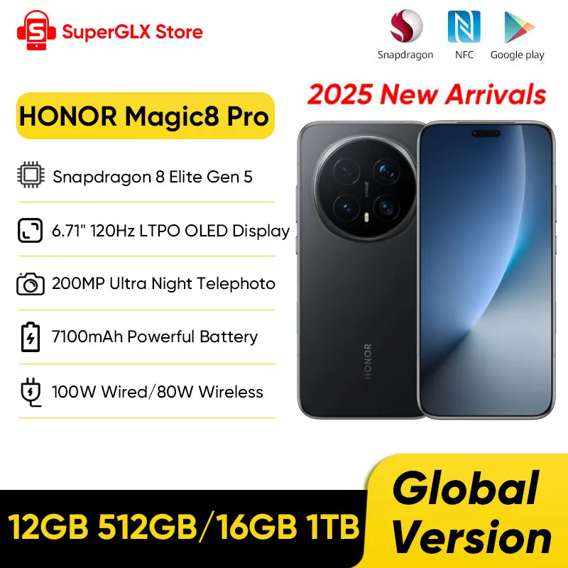 HONOR Magic8 Pro Global Version 5G AI Smartphone Snapdragon 8 Elite Gen 5 6.71''120Hz OLED