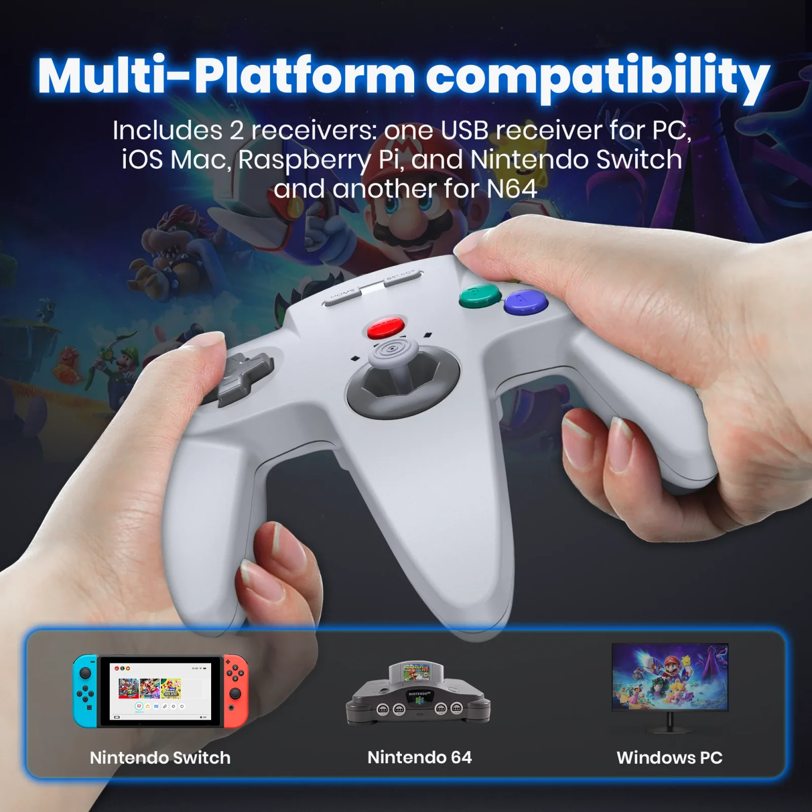New Version 2.4 GHz Wireless N64 Controller,Built in Rumble,with USB & N64 Adapter for N64